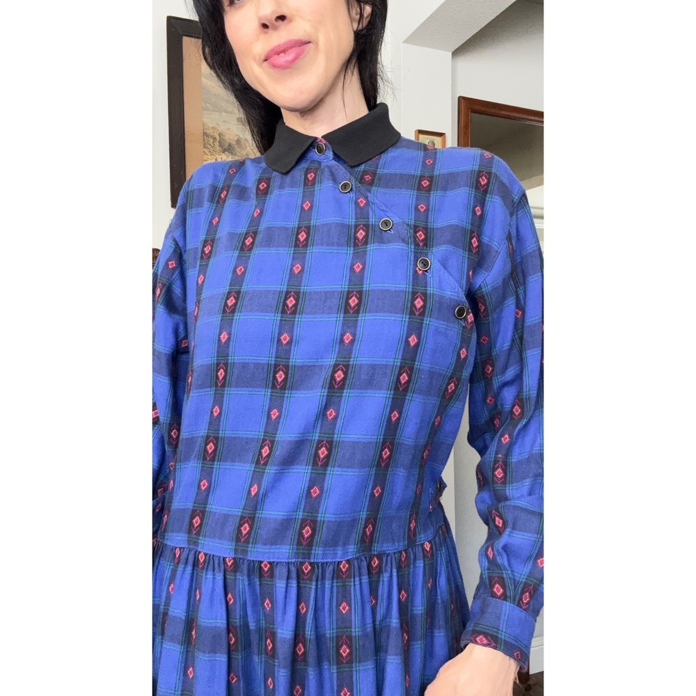 Vintage 80s 90s Eddie Bauer Outdoor Seattle Grunge Plaid Geometric Flannel Dress - Picture 5 of 9